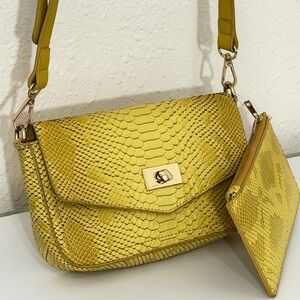 Mellow World Molokai faux snakeskin crossbody bag yellow removable wallet